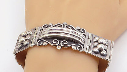 CII MEXICO 925 Silver  Vintage Swirl Patterned Bar Link Chain Bracelet  BT3029
