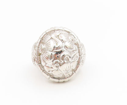 925 Sterling Silver Vintage Ring Modernist Engraved Floral Band  Sz 8.5  RG36204