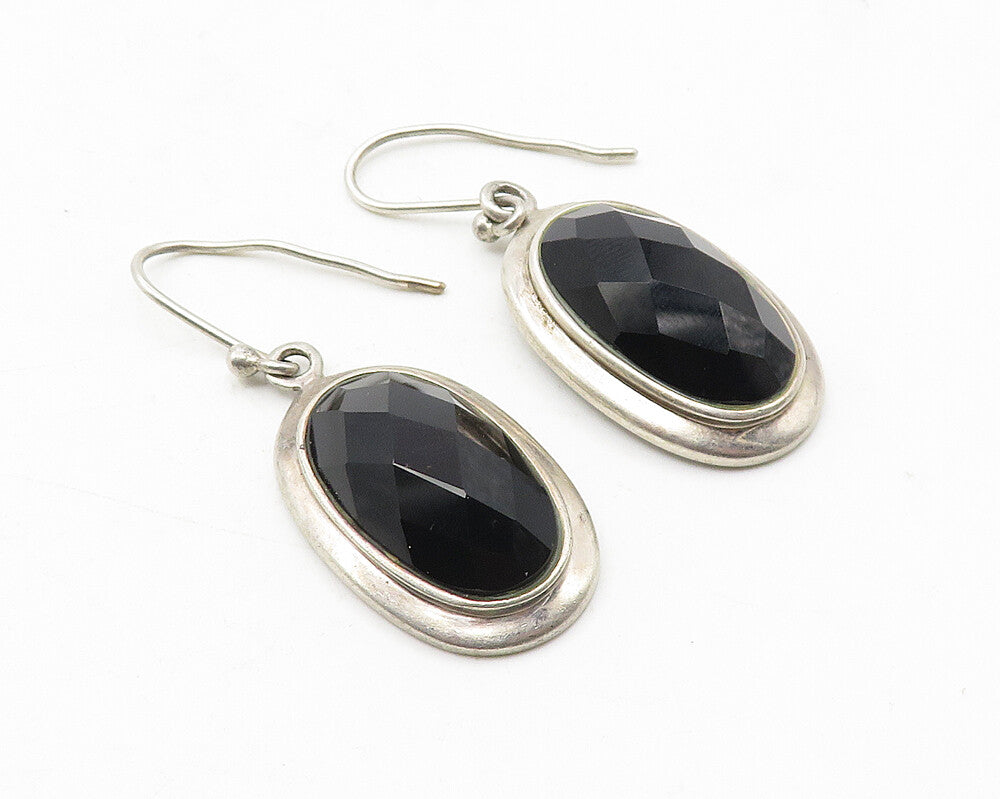 925 Sterling Silver  Vintage Faceted Black Hematite Dangle Earrings  EG6296