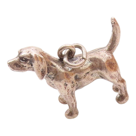 925 Sterling Silver  Vintage Shiny Petite Bloodhound Dog Pendant  PT18754
