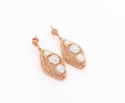 925 Sterling Silver Vintage Earrings Gold Plated CZ Openwork Dangle  EG14523