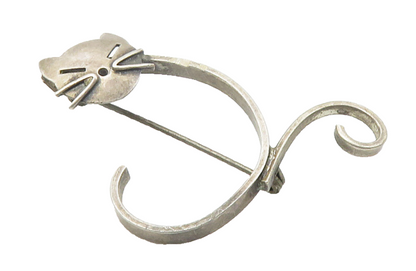 BEAU 925 Sterling Silver  Vintage Dark Tone Modernist Cat Brooch Pin  BP4323