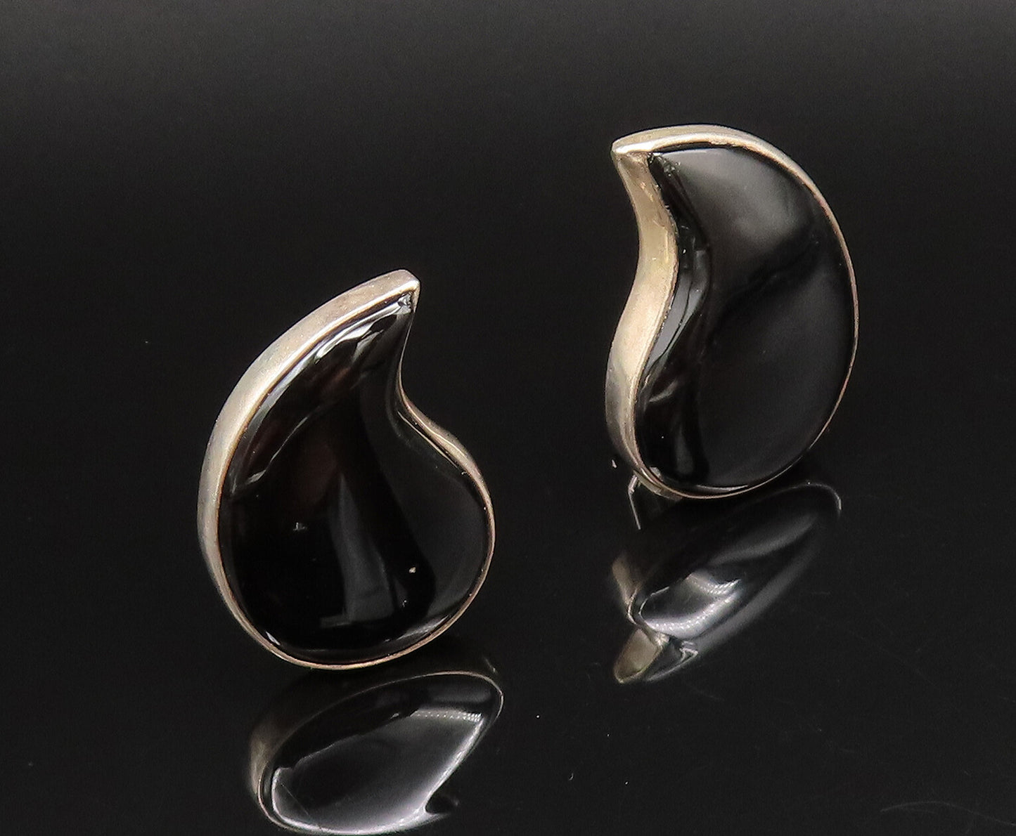 CERRO BLANCO 925 Silver  Vintage Teardrop Shaped Black Onyx Earrings  EG12246