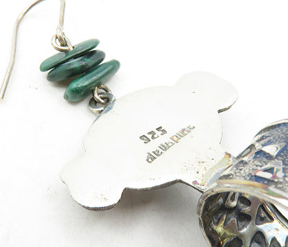 925 Sterling Silver  Vintage Malachite Traditional Face Dangle Earrings EG4648