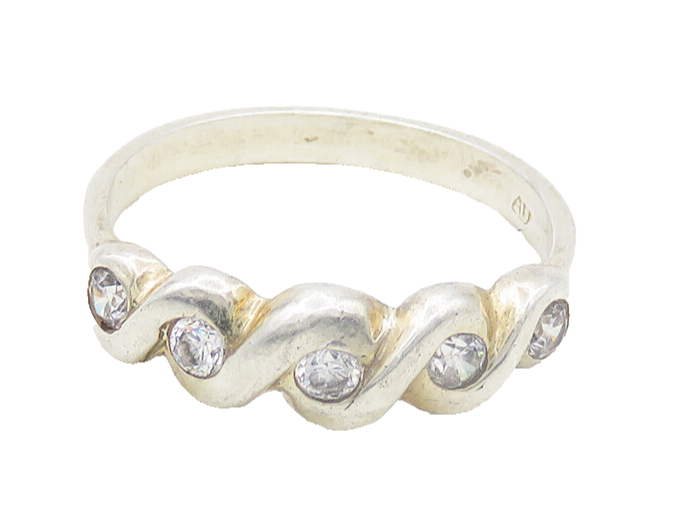 925 Sterling Silver  Vintage Cubic Zirconia Swirl Band Ring Sz 7.5  RG19124