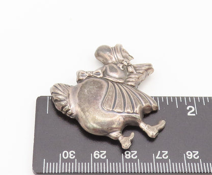 925 Sterling Silver  Vintage Antique Walking mama Chicken Brooch Pin  BP10419