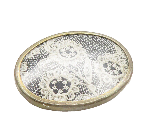 925 Sterling Silver  Vintage Floral Motif Lace Cloth Oval Brooch Pin  BP5880
