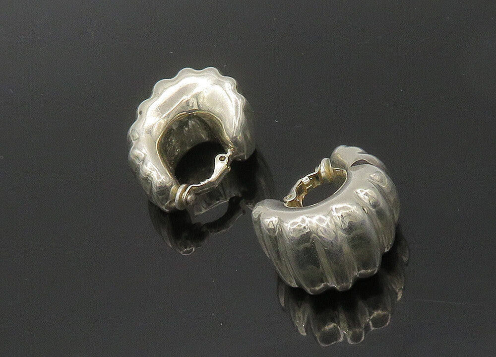 925 Sterling Silver  Vintage Hollow Fluted Non Pierce JHoop Earrings  EG9779