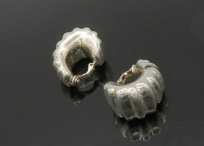 925 Sterling Silver  Vintage Hollow Fluted Non Pierce JHoop Earrings  EG9779