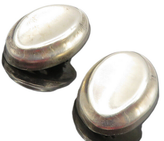RRV MEXICO 925 Silver  Vintage Shiny Concave Non Pierce Drop Earrings  EG4799