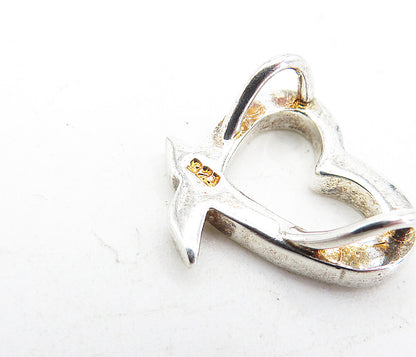 925 Sterling Silver  Vintage Shiny Petite Open Love Heart Slide Pendant PT3644