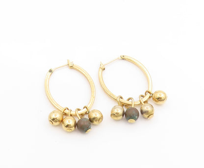 925 Sterling Silver Vintage Earrings Gold Plated Beaded Dangle Hoops  EG14046