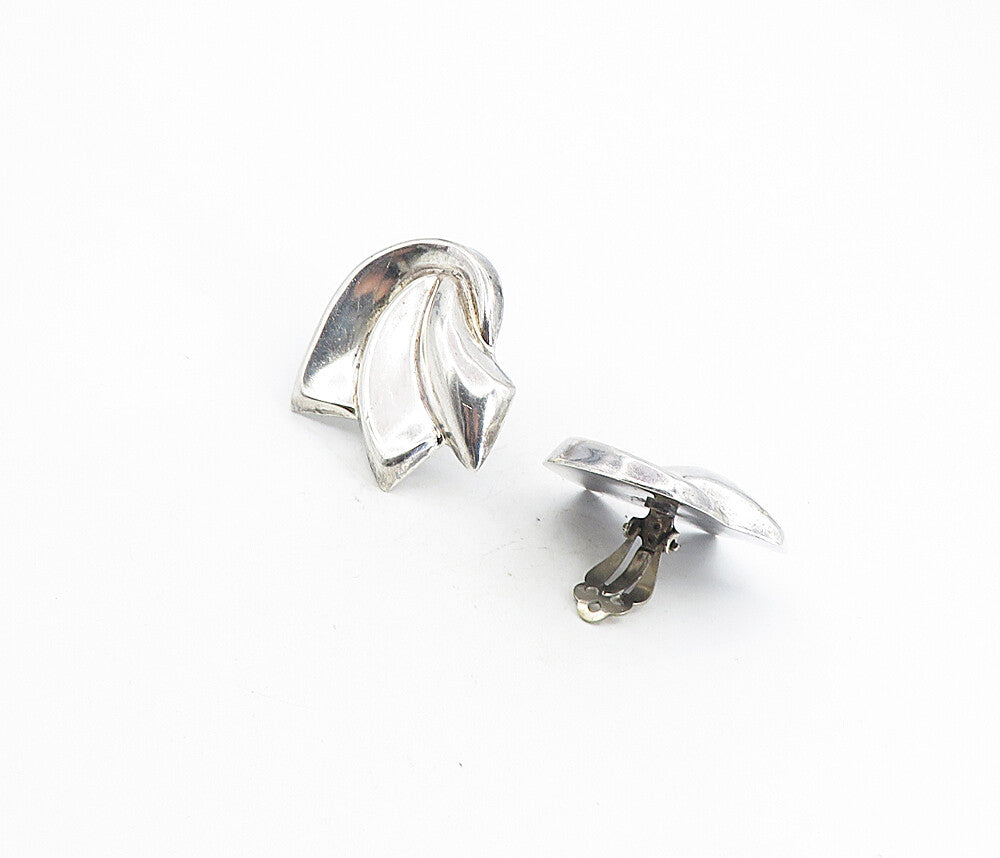 MEXICO 925 Sterling Silver Vintage Shiny Modernist Non Pierce Earrings  EG4408
