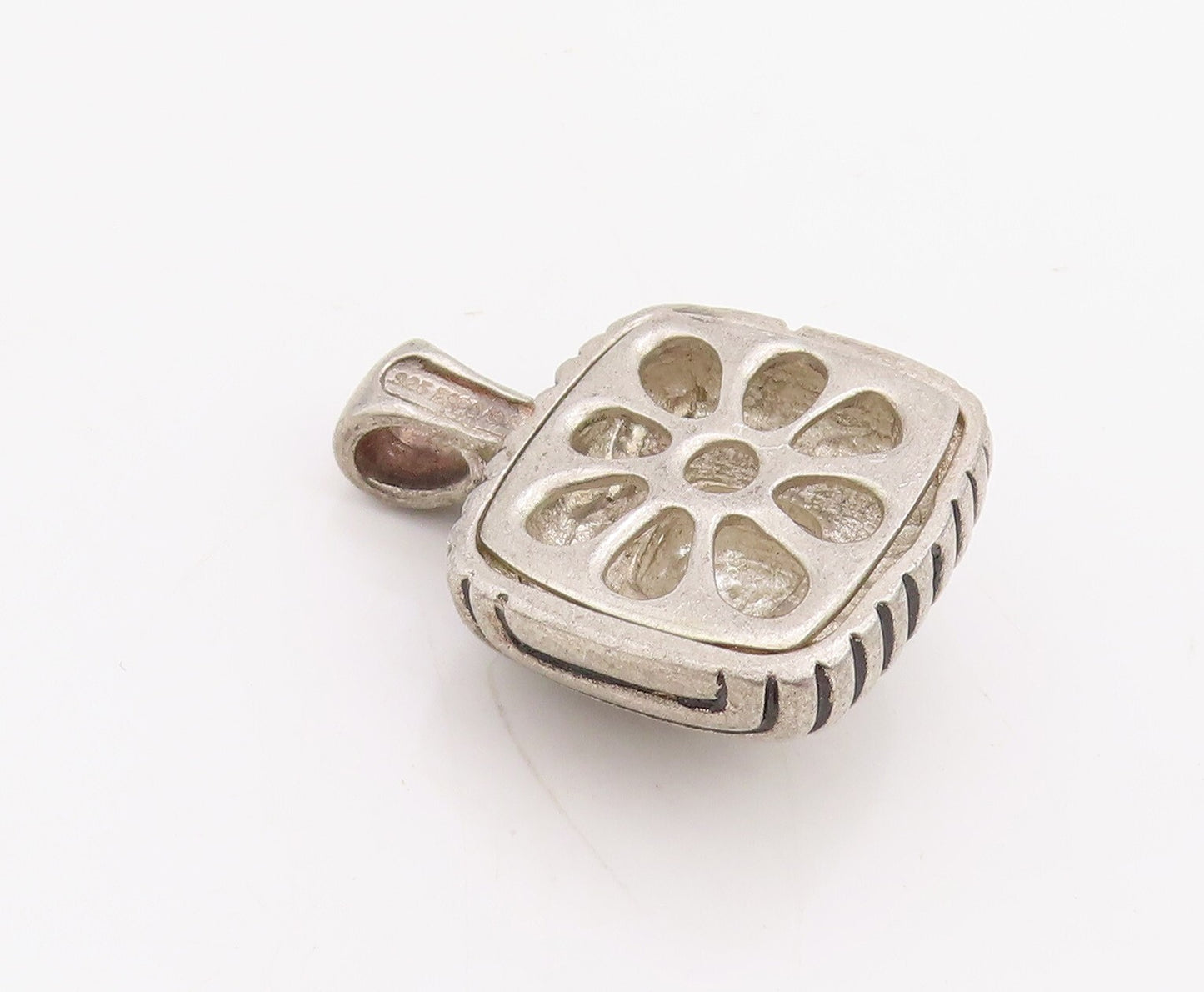 925 Sterling Silver Vintage Pendant ESPO SIG Solid Square Grooved Design PT23539