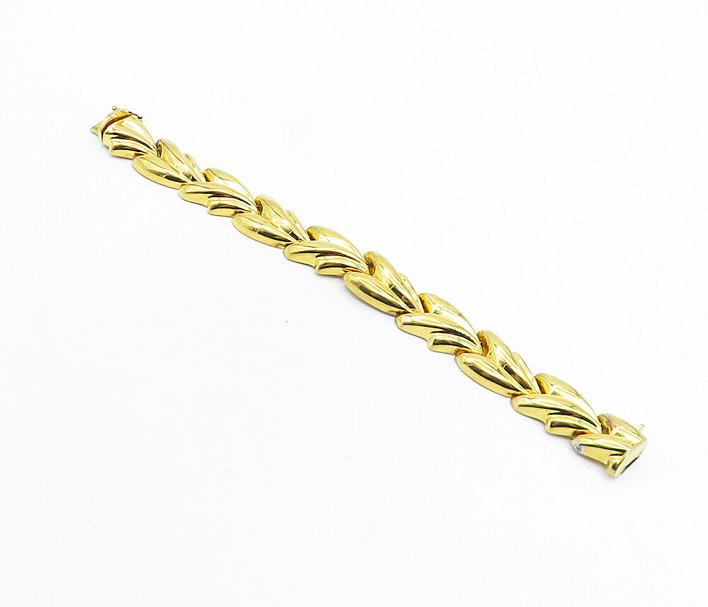 925 Sterling Silver  Shiny Gold Plated Fluted Hollow Chain Bracelet  BT2629