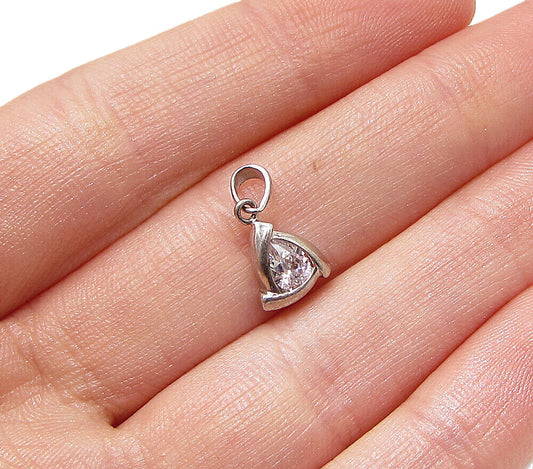 925 Sterling Silver  White Cubic Zirconia Triangular Drop Pendant  PT1934