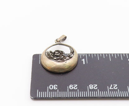 925 Sterling Silver  Vintage Oxidized Floral Round Drop Pendant  PT10330