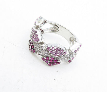 925 Sterling Silver  Pink & White Topaz Patterned Split Band Ring Sz 6  RG5091