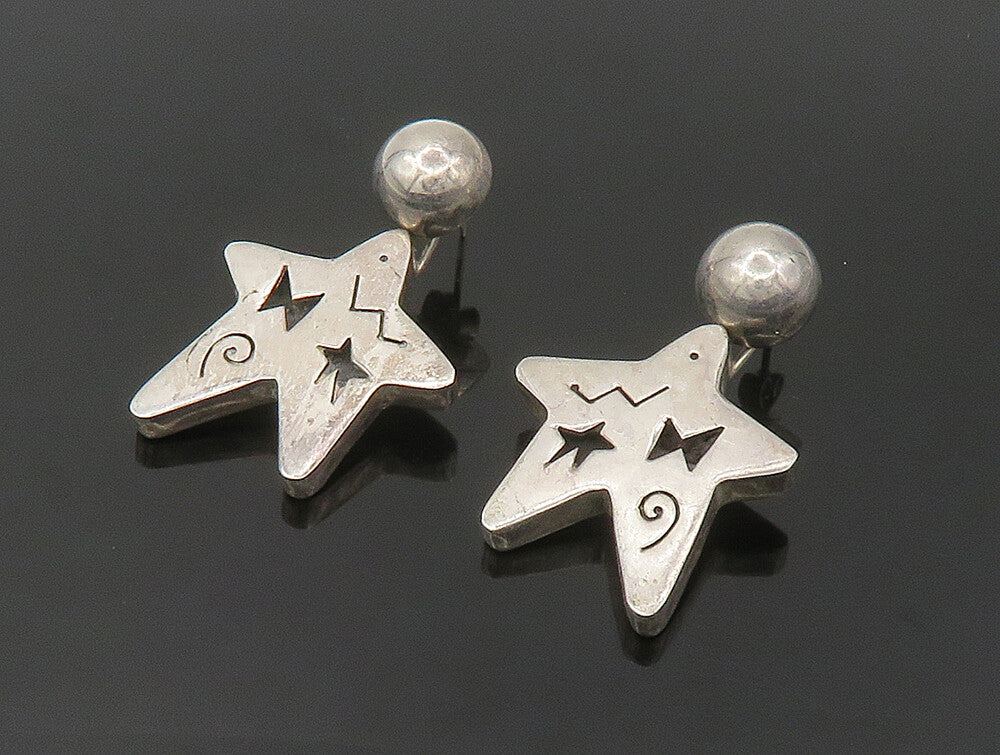 MEXICO 925 Sterling Silver  Vintage Cutout Star Dangle Earrings  EG11557