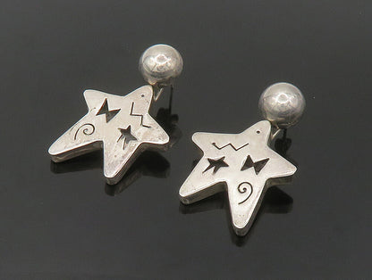 MEXICO 925 Sterling Silver  Vintage Cutout Star Dangle Earrings  EG11557