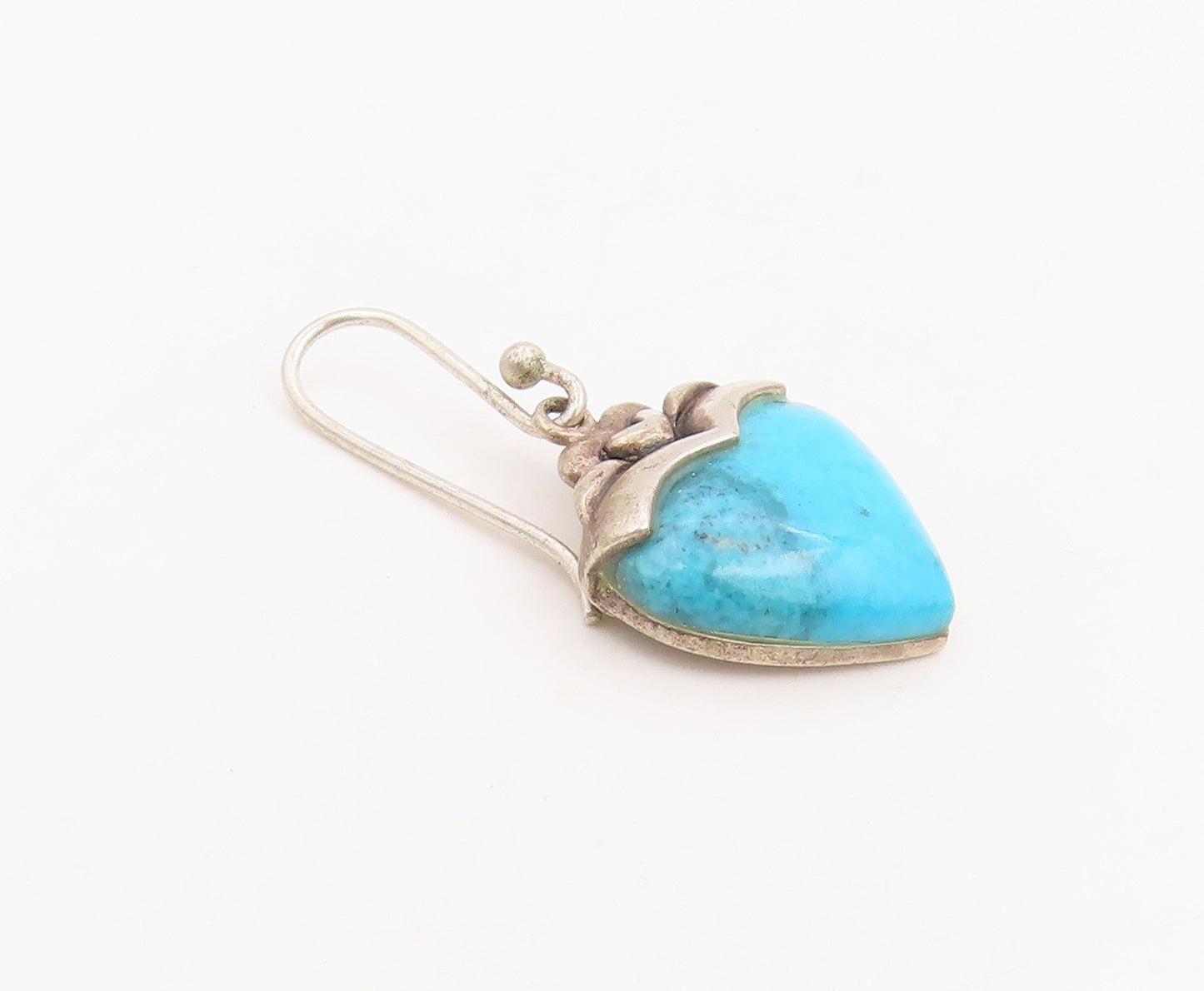 925 Sterling Silver Vintage Earrings Cabochon Turquoise Love Heart Drop  EG14132
