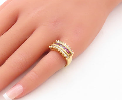 925 Sterling Silver Vintage Ring Gold Plated Square & Round CZ  Sz 6  RG31060