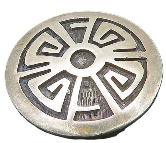 NAVAJO 925 Sterling Silver  Vintage Oxidized Pattern Round Brooch Pin  BP8430