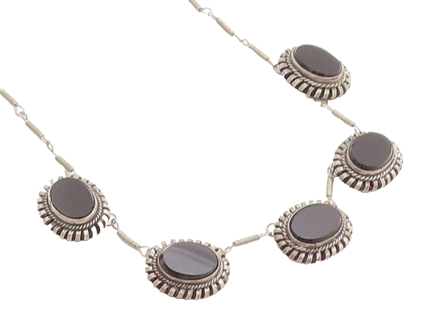 ISRAEL 925 Sterling Silver  Vintage Black Onyx Twist Chain Necklace  NE1804
