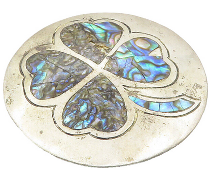 JCN MEXICO 925 Sterling Silver  Vintage Abalone Clover Brooch Pin  BP4121