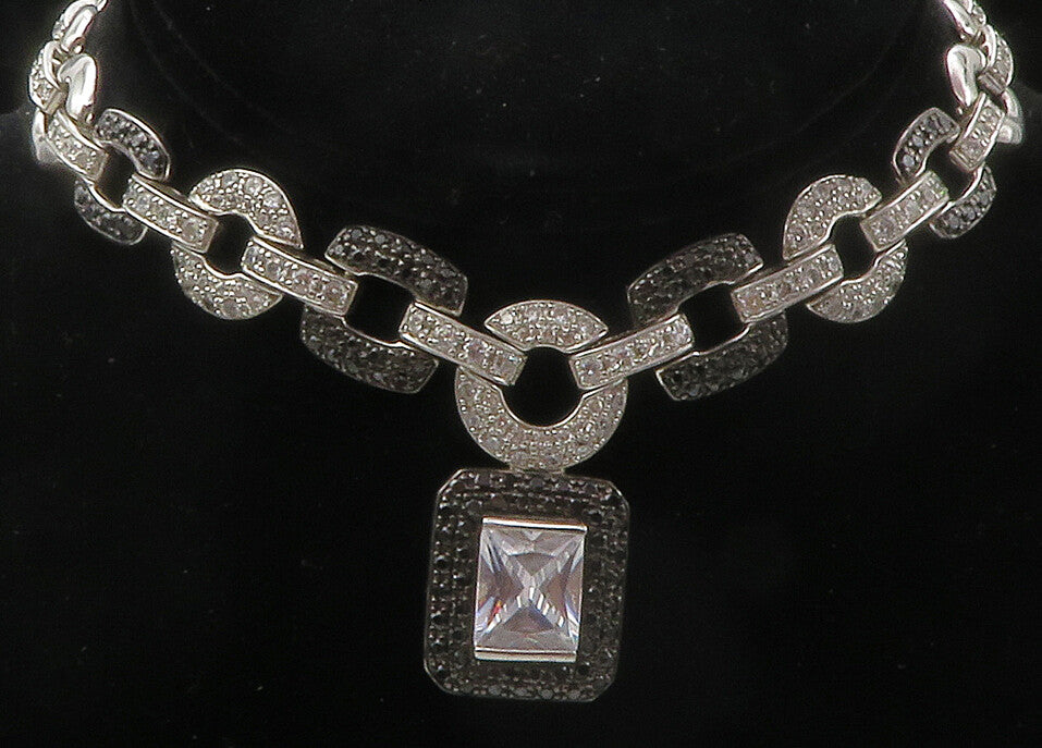 ROSS SIMON 925 Silver  Cubic Zirconia & Black Hematite Chain Necklace  NE2112