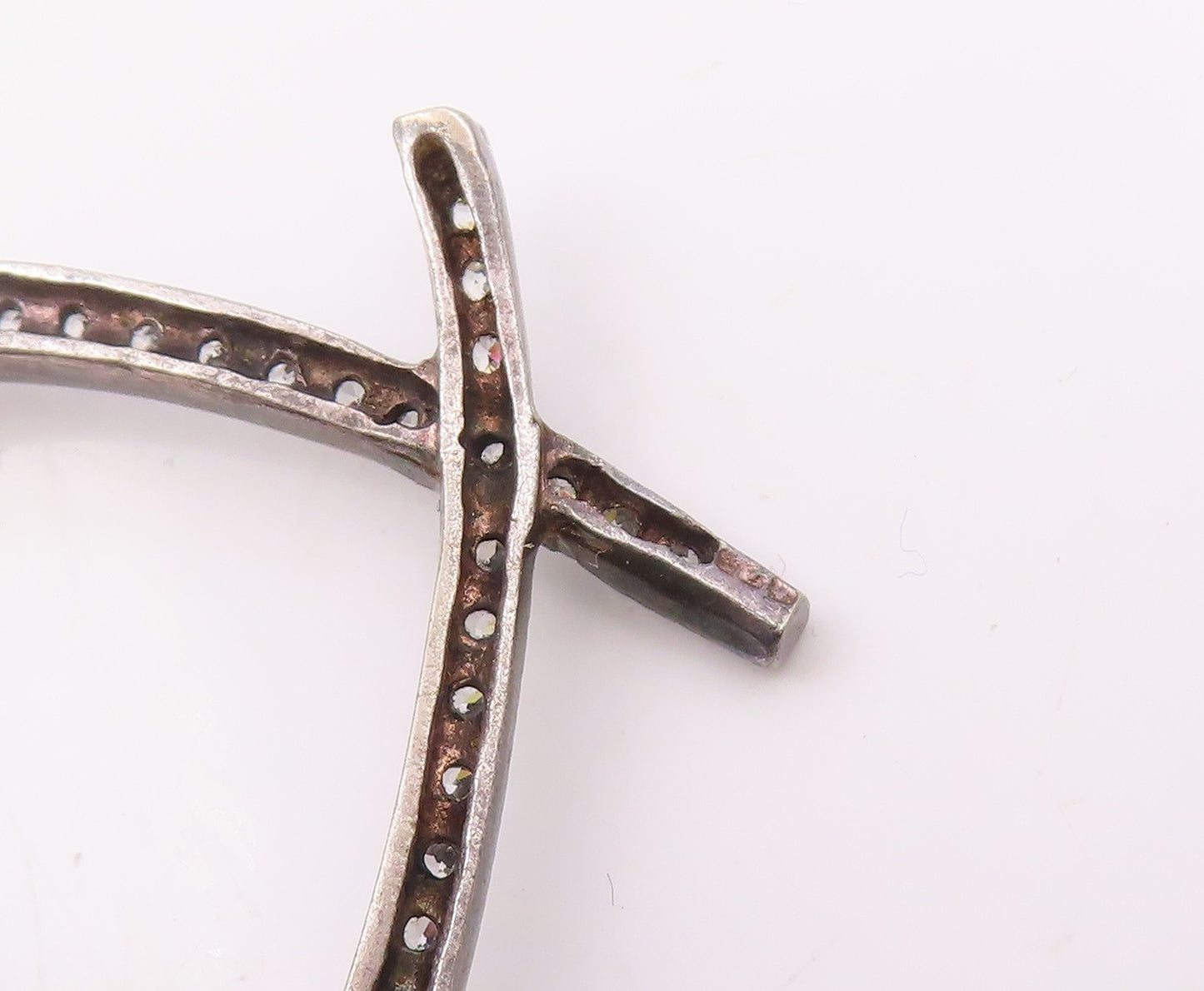 925 Sterling Silver  Vintage Cubic Zirconia Open Love Heart Pendant  PT14881
