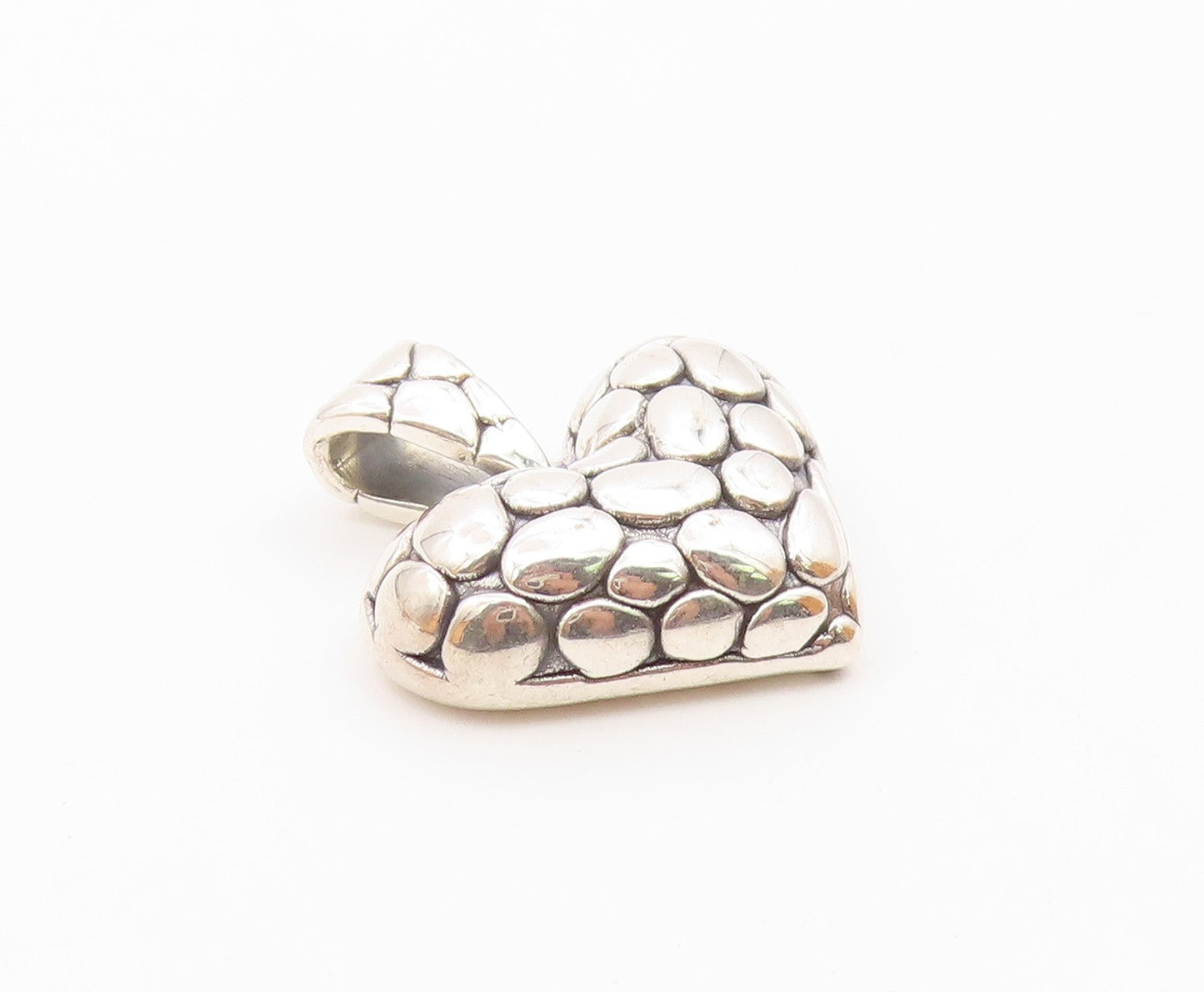 925 Sterling Silver  Vintage Cobblestone Pattern Love Heart Pendant  PT19876