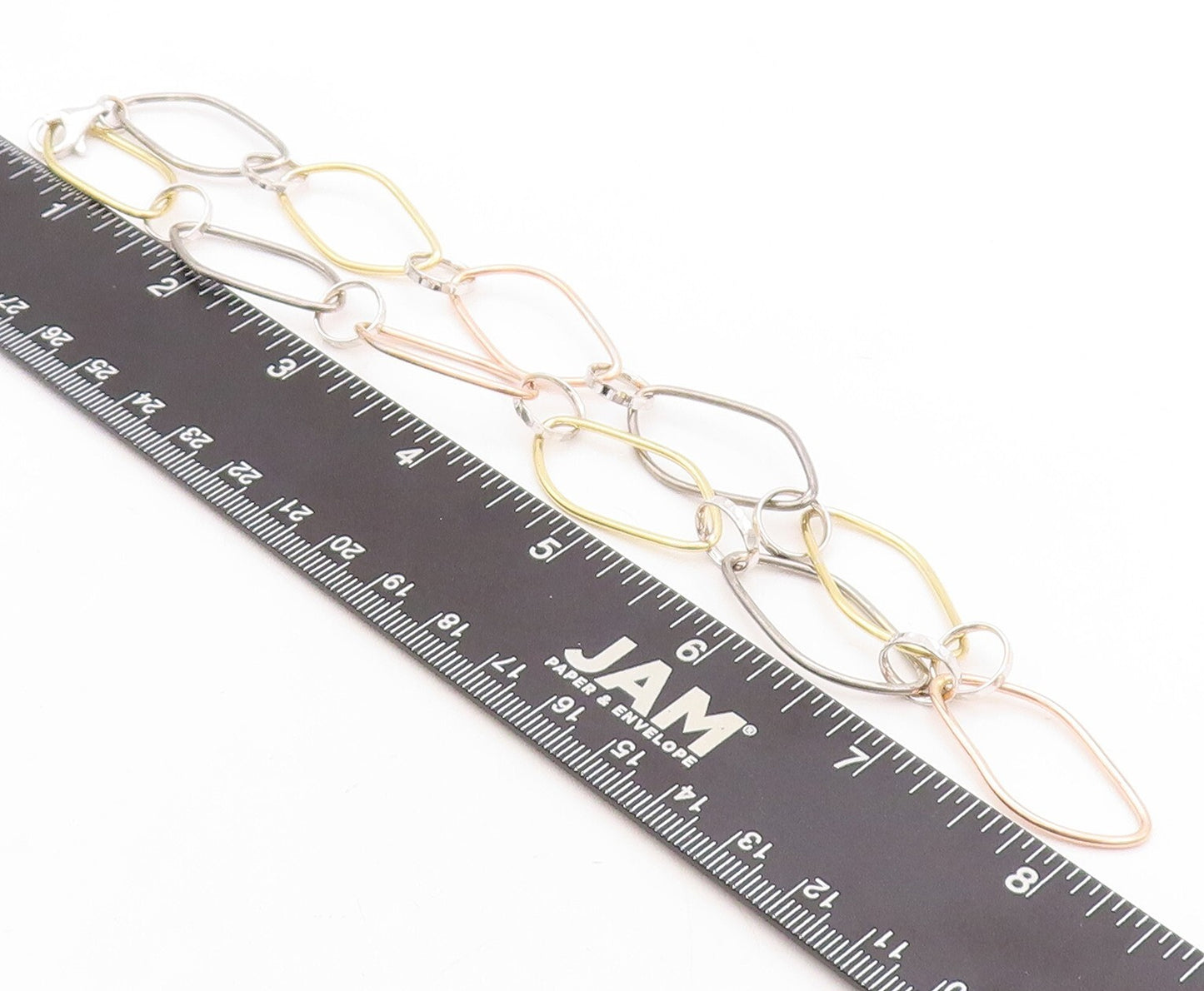 925 Sterling Silver Vintage Necklace Gold Plated Brutalist Linked Rings  NE4371