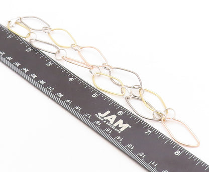 925 Sterling Silver Vintage Necklace Gold Plated Brutalist Linked Rings  NE4371