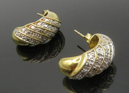 925 Sterling Silver  Genuine Diamonds Two Tone Curved Drop Earrings  EG6709
