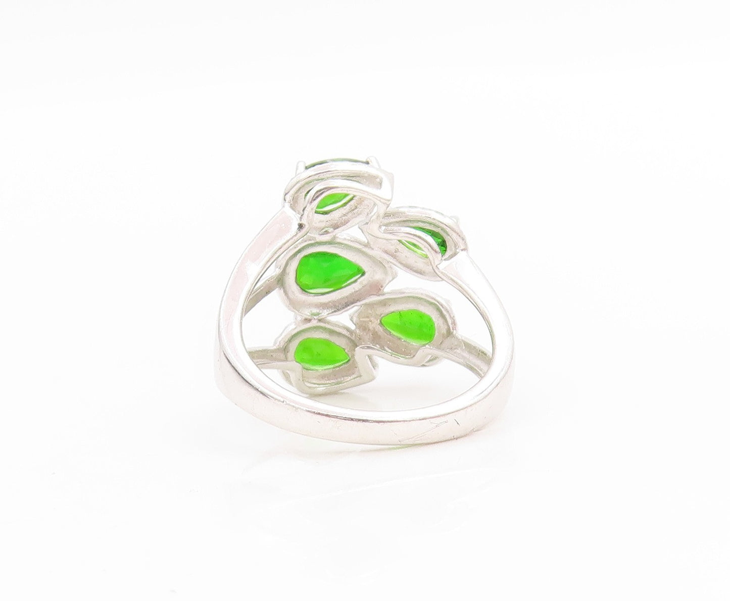 925 Sterling Silver Vintage Ring Pear Cut Green CZ Split Band  Sz 6  RG34032