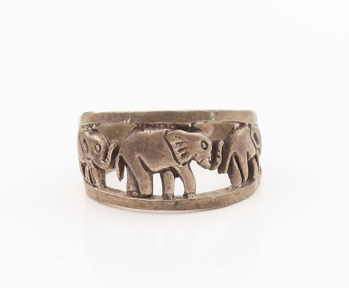 925 Sterling Silver Vintage Ring Elephant Family Cutout Wide Band  Sz 7  RG34345