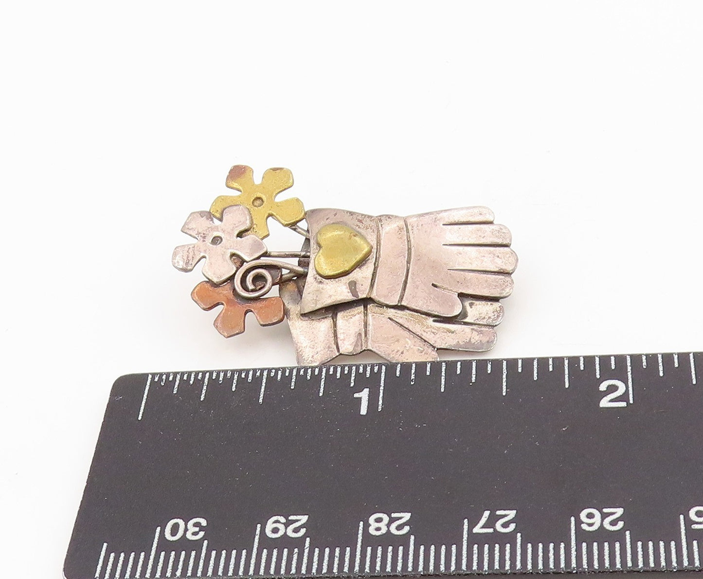 925 Sterling Silver Vintage Brooch FAR FETCHED Floral Garden Gloves Pin  BP12128