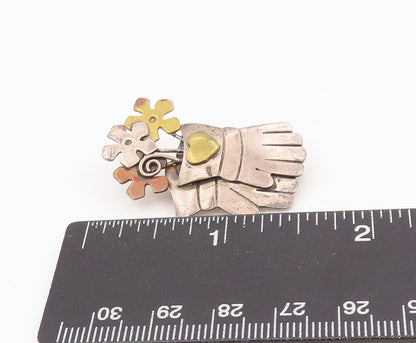 925 Sterling Silver Vintage Brooch FAR FETCHED Floral Garden Gloves Pin  BP12128