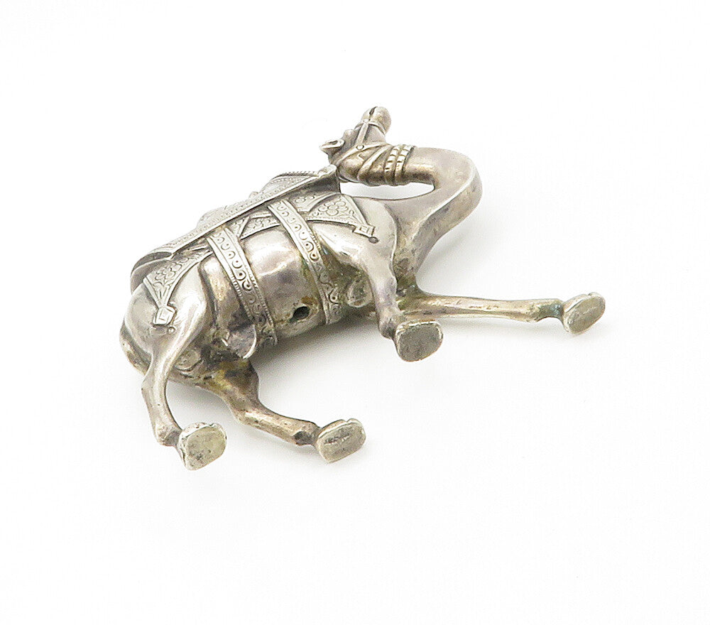 Solid Silver Vintage Floral Etched Large Camel Statue Figurine  TR2117