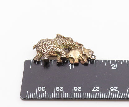 925 Sterling Silver  Vintage Mom & Baby Elephant Motif Brooch Pin  BP8355