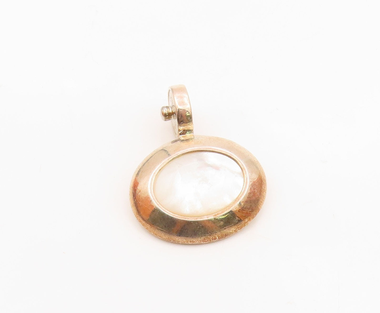 ESPO SIG 925 Silver  Vintage Shiny Mother Of Pearl Oval Dome Pendant  PT17719