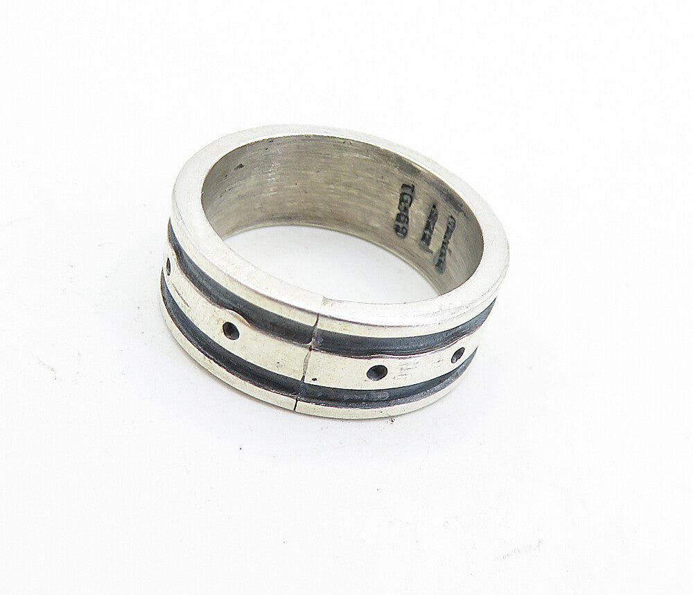MEXICO 925 Silver  Vintage Oxidized Dotted Detail Round Band Ring Sz 7  RG6967