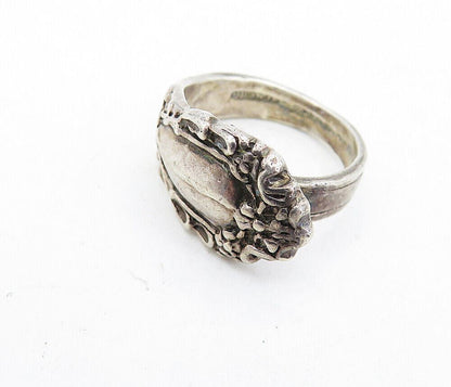 925 Sterling Silver  Vintage Petite Floral Spoon Wrap Band Ring Sz 4  RG5747
