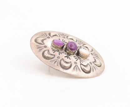 925 Sterling Silver Vintage Earrings NAVAJO Amethyst & Moonstone Concho  EG14355