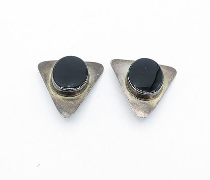 925 Sterling Silver  Vintage Black Onyx Triangle Non Pierce Earrings  EG2666