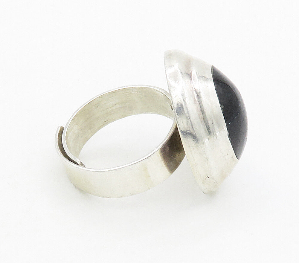 MEXICO 925 Sterling Silver  Vintage Black Onyx Cocktail Ring Sz 8  RG15643