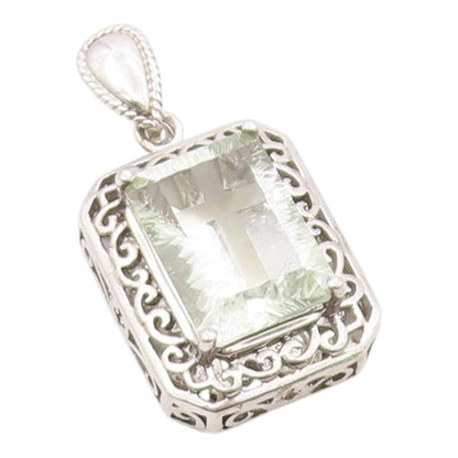 925 Sterling Silver Vintage Pendant Green Amethyst Carved Holy Cross  PT26337