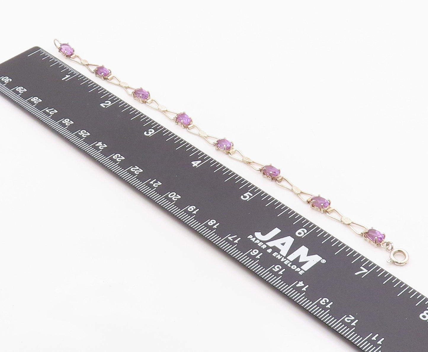 925 Sterling Silver Vintage Bracelet Elegant Amethyst & Ribbon Bow Link  BT12109