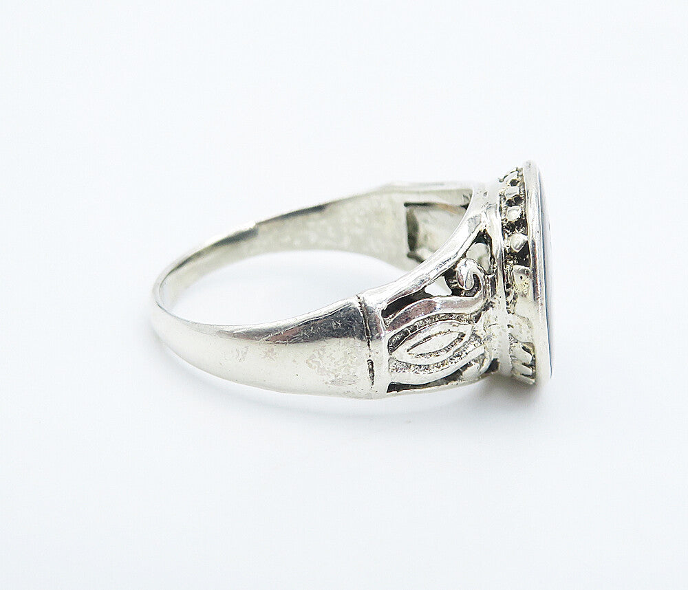 925 Sterling Silver  Inlaid Abalone Shell Shiny Solitaire Ring Sz 6.5  RG8591